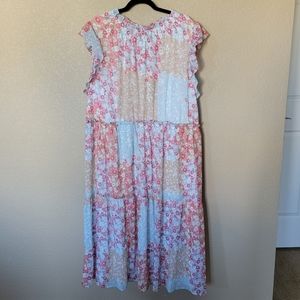 NWT DKNY Mock Neck Ruffled Dress in Floral/Patchwork, Size 22W